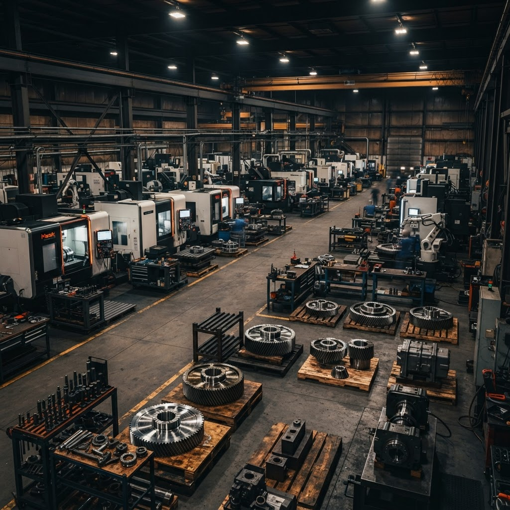 Precision gears on the Overton Chicago Gear manufacturing floor